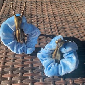 Handmade baby blue velvet pocket scrunchie